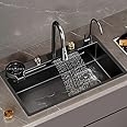 HAPPY HOMES 304 Grade24x18x10 Waterfall Kitchen Sink with Integrated Waterfall and Pull Down Faucet with Fruit Basket with Complete Accessories