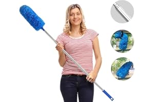 Plumeau Poussière,HTLY SPR Plumeau Poussiere Telescopique Plumeau Microfibre avec Poignée en Acier Inoxydable 100inch de Long Plumeau Lavable pour des Ventilateurs de Plafond,Stores, Toile d'araignée