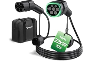 GONEO Type 2 EV Charging Cable, 22KW/10 Meter/32A/Mode 3/3 Phase/IP54 Waterproof, Electric Vehicle Car Plug-in Hybrid Type 2 to Type 2 Fast Charging Cable with Storage Bag