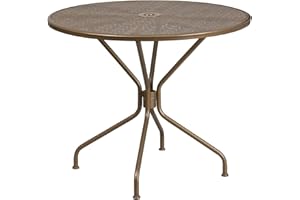 Flash Furniture Mesa de Patio de Acero 35.25RD, Metal, Gold, 35.25" Round