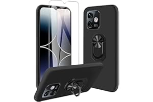 JDXHFF Hülle Kompatibel mit Ulefone Note 16 Pro (6.52") Schwarz und 360° Drehbarer Ständer und Panzerglas Displayschutzfolie - Schutzhülle Weich Silikon Flexibel TPU Tasche Case Black
