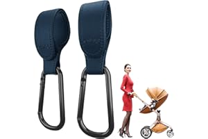 Edibaby, Ganci Passeggino, in Pelle, 2 Unità, Universale, Moschettoni per Carrozzina, per Borsa Passeggino, Zaini, etc (Blu)