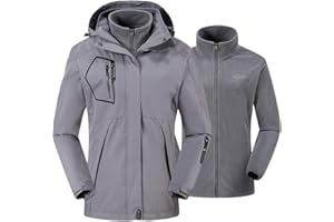 donhobo Damen Outdoor 3-in-1 Skijacke mit Fleecejacke Wasserdichte Regenjacke Winddicht Warm Winterjacke Doppeljacke Funktionsjacke mit Abnehmbare Kapuze