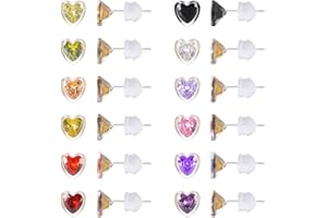 JMFENFA 12 pares de aretes de plástico para orejas sensibles, aretes de tuerca de plástico con corazón de estrella, piedra natal de circonita cúbica para mujer, 3 mm, 4 mm, 5 mm