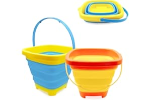 MISTEP Beach Bucket for Kids, 2 Pack Collapsible Sand Bucket & Water Pails with Handles, Beach Sand Toys for Boys Girls Children Summber Beach Camping, Travel Outdoor Play