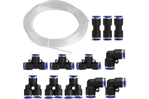 FANGKUN Lot de 12 raccords rapides à pression de 6 mm pour kit de raccordement, raccords rapides à air (L+I+T+T+Y) + tuyau pneumatique en polyuréthane de 10 m, transparent