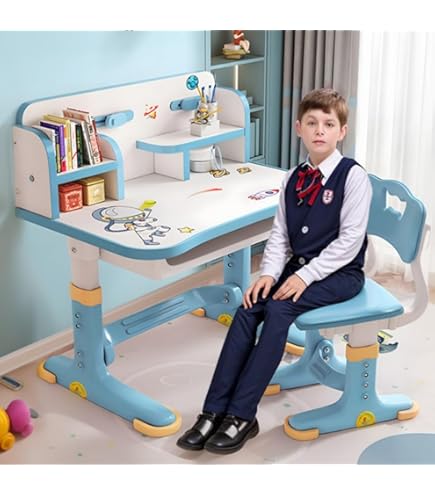Blue Desk Kids Desk And Chair Set, Height Adjustable Children