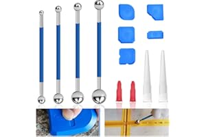 HAOMEEDUO 5 Raschietti per Fughe Spatole per Fughe 4 Estrattori per Sfere di Metallo 4 Ricambio Ugelli Sigillante in Silicone Estrattore per Fughe in Silicone per Piastrelle Bagno e Cucina