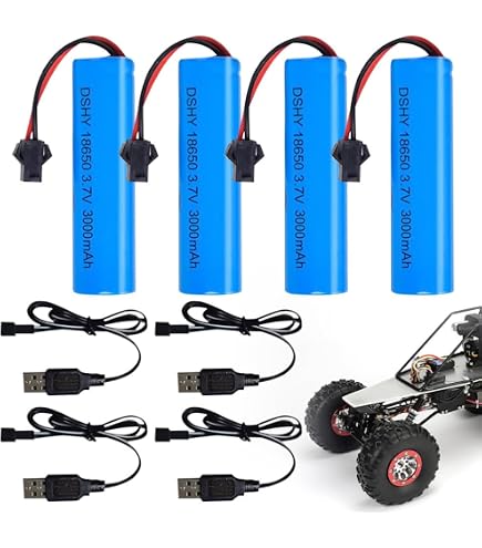 Lot 4 Batteries 18650 3,7 V 1200 MAh Avec Chargeur USB – Pour Voiture RC, Robot Et Jouets – Connecteur SM-2P