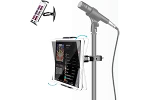 Luxtude Aluminum Tablet Holder Mount for Microphone Stand, 360° Swivel Tilt Mic Stand Tablet Holder, Tablet Music Stand Holder for Phone, iPad Pro 12.9, iPad, iPad Air Mini, More 4-12.9” Tablets