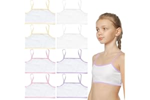 SAIIURV 8 Pack Girls Sports Bra, Crop Tops for Girls, Training Bras, Soft Comfortable Cotton Bras for Kids Teens Ages 8-12