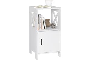 ‎WOLTU WOLTU Stolik nocny, wąski, biały, szafka nocna z 1 otwartą półką i 1 półką z drzwiami, 30 x 60 x 30 cm, nowoczesna szafka nocna, jako stolik pomocniczy, stolik pomocniczy, do sypialni, salonu