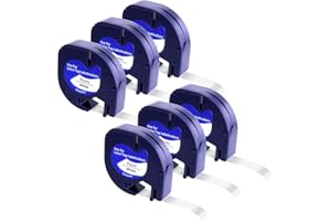 YIIFELL 6 Pezzi Nastro Compatibile Dymo Letratag 12mm x 4m, Dymo Etichette per Vestiti Plastica Nera su Bianco 91221/91201 Ricarica Cartucce per LT-100H LT-100T LT-110T XR 200B