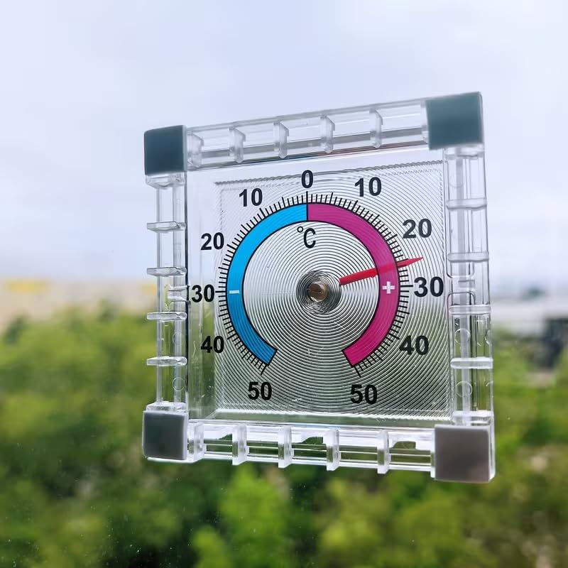 Indoor Outdoor Thermometer Hygrometer, High Accuracy Temperature and Humidity Meter with °C Scale, -50°C to 50°C, Wall Mount Monitor for Home, Greenhouse, Garden and Room No Electricity Needed（Square）