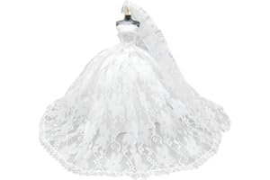 KRYMSON 1 zestaw sukni ślubnej dla lalek, w tym 1 suknia ślubna i 1 welon, zabawka do ubierania lalek, sukienki dla lalek, zestawy ubrań dla lalek, akcesoria dla lalek