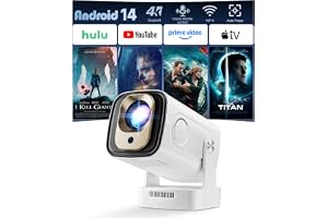 HY260 Pro Mini Projector Support 4K Home Cinema, with WiFi 6 and Bluetooth 5.4, 1080P Full HD with Android 14.0, 180° Rotation, Small Home Theater, for Bedroom Outdoor Use