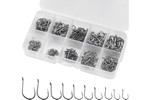 Yasmous 300pcs Fishing Hooks Sea Fishing Hooks Barbed Hooks To Nylon 10 Sizes Carp Hooks Fishing Hook Carbon Steel with Eye Sea Fishing Accessories with Plastic Box