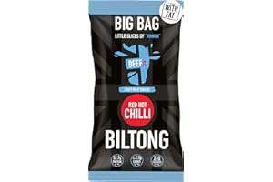 BEEFit Biltong Beef Jerky with Fat - Healthy High Protein Snacks, Gluten Free and Keto Friendly Snack - Perfect for On-the-Go or Fitness Enthusiasts (Red Hot Chilli, 250g)