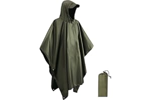 BDSHUNBF Poncho Impermeabile Multiuso, Antipioggia Uomo Con Cappuccio, Mantella Trekking Riutilizzabile per Campeggio All'aperto Pesca, Verde