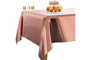 PartyWoo Nappe Rectangulaire en Feuille d'or Rose, 137 x 274 cm, Plastique Nappe en Papier d'Aluminium pour Table de 1,8 à 2,3 m, Imperméable pour Fête, Anniversaire, Mariage (Lot de 1)