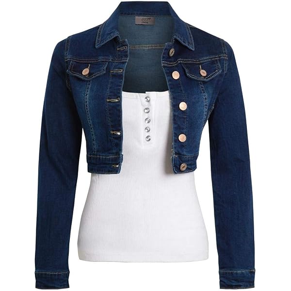 Allegra K Veste Jean Femme Rétro Courte - Blouson Denim Boutonné Col Revers, Taille Cintrée, Manches Courtes Style Vintage