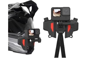 AuyKoo Soporte para Casco Moto Accesorios Hero 11 10 9 8 7 6 5 4 Black,SJCAM,Sony,Insta360,dji OSMO,Xiaomi Yi,AKASO,Sargo,Garmin,Drift Cámara Action con Montaje Correa Flodable Frontal