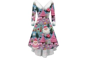 KOG Weihnachtskleid für Damen Sexy Langarm Vintage Weihnachtskleider Damen Rockabilly Kleider Damen Ballkleid Elegant Frauen Rotes Kleid Christmas Dresses Mädchen Rot Festlich Festival Große Größe