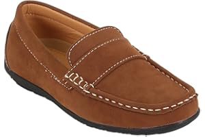 SIRRI Boys Faux Suede Slip On Loafer Wedding Classic Smart Casual Moccasin Flat Shoes