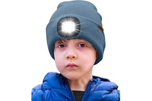 ATNKE Kids LED Lighted Beanie Hat,USB Rechargeable 4 LED Running Headlamp Ultra Bright Cap with Light Hands Free Head Torch Winter Warm Knit Beany Great Gifts for Boys and Girls