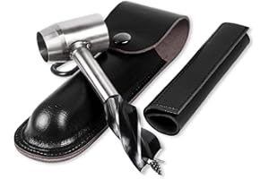 OrangeClub Holzbearbeitung Handbohrer, Mehrzweck Schlangenbohrer, manueller Überlebensbohrer mit Lederhülle,Überlebenswerkzeuge für Bushcraft Siedler,Schraubenschlüssel (Schwarz（Rindsleder）)