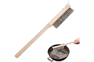 GERETON Pizza Oven Brush, Copper Wire Pizza Stone Cleaning Brush with Scraper, Barbecue Oven BBQ Grill Cleaning Tool with Wood Handle, Kitchen Pizza Oven Accessories