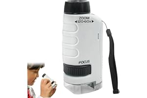 XJKLBYQ Mini Pocket Microscope for Kids,60X-120X Magnification Handheld Miniscope with LED Lights,Portable Microscope Kit for Kids Adults Science Education