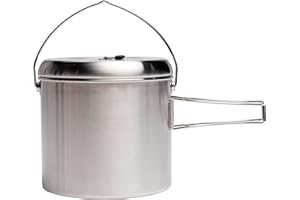 Solo Stove Olla 4000 ml| Incl. Bolsa de nailon, utensilios de cocina ligeros de acero inoxidable, marcas para oz y ml, boca para verter, tapa y asas plegables, 19.7 x 18.4 cm, volumen: 1.8 l, 822 g