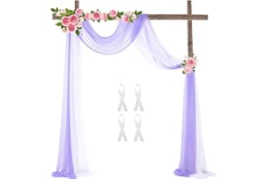 AUONS Wedding Arch Sheer Drapery Backdrop Voile Curtain Chiffon Draping Fabric 20Ft Sheer Curtains Arbor Drapery for Wedding Ceremony Reception Party Ceiling Decor, White and Purple, 2 Panels
