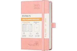 POPRUN Agenda 2025 2026 Giornaliera Piccola 16 x 10,5 cm, Planner 12 Mesi da Ago.2025 a Lug.2026, Copertina Morbida, 1 Giorno 1 Pagina da Lun a Dom, Carta Spessa da 70 GSM, Rosa