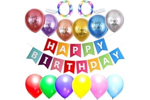 Craftsboys Happy Birthday Banner with Led String Light, 12inch Happy Birthday Balloons Perfect for Birthday Party Decorations