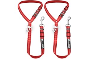 PETZANA Dog Seat Belt for Cars, Headrest Dog Seat Belt 2 Pack – Adjustable Car Harness for Pet Safety (Red)