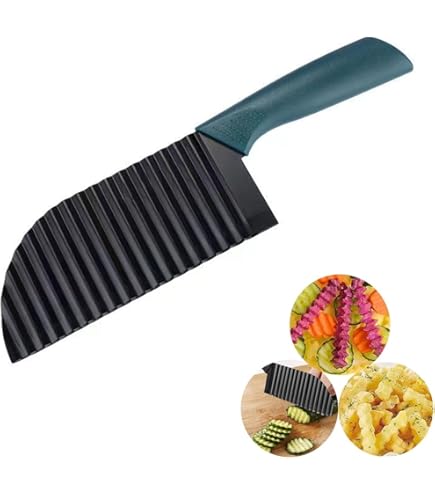 Coltello A Onda Per Verdure - Taglia Patate A Chip Ondulati - Acciaio Inox E Manico Nero - Foto 6