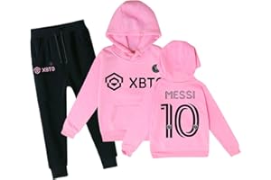 GENERISCH Fußballtrikots Kinder IN-TER MIA-MI #10 ME-SSI Trikots für Jungen Kapuzenpullover & Jogginghosen Set Jungen Fußball Geschenk