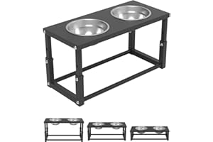 SCHITEC Podwyższone miski na karmę z regulacją wysokości, miska dla psów, podwójna miska, podniesiona z żelaza, z 2 miseczkami ze stali nierdzewnej dla małych, średnich psów i kotów (rozmiar S 7-20 cm)