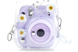 HIYQIN Funda Transparente para Cámara Compatible con Fujifilm Instax Mini 12/11/9/8/8+/40, Funda de PVC Transparente para Polaroid Instax Mini 11 - Flores Blanco