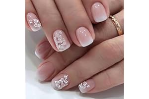 CEBOIC 24 PCS Unghie Finte Corte Quadrate Francese Press on Nails Ballerina Attaccare Sulle Unghie Acrilico Copertura Completa Unghie Adesive con Disegno per Donne e Ragazze