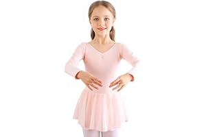 Bezioner Kinder Ballettkleidung Mädchen Ballettkleid Kurzarm Balletttrikot Ballettanzug Tanzkleid Tanzbody aus Baumwolle mit Chiffon Rock Tütü