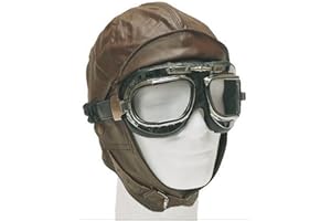 TOPT MILI Casque Moto Cuir Souple Marron Style aviateur Buggy Militaire Side Car Retro Taille L 57,58