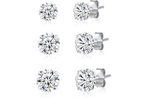 SILBERTALE 3 pary kolczyków ze srebra wysokiej próby 925 CZ zestaw kolczyków dla mężczyzn i kobiet potrójne trzy sześcienne cyrkonie kolczyki sztyfty 3 mm-8 mm