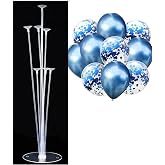 10 Pieces 12 Inch Balloon and Balloon Stand (Metallic Blue Transparent)