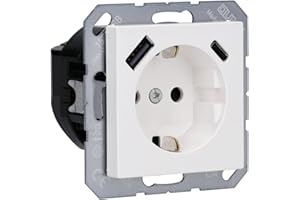 VOLTKING Jung A1520-15CAWW SCHUKO-Steckdose mit USB Typ AC (3A) mit erhöhtem Berührungsschutz (Thermoplast bruchsicher) Alpinweiß Serie A