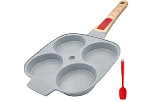 RANX INGST Poêle à Pancakes en Céramique, Poêle à 4 Emplacements Antiadhésive avec Poignée Amovible pour Tous Feux Dont Induction - Bleu