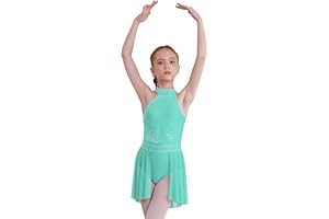 Miaeowve Kids Girls Lyrical Dance Dress Sleeveless Hater Ballet Leotard Modern Dance Costume Figure Ice Skating Dress