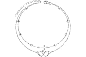 HOOHWE Fußkettchen für Damen 925 Sterling Silber Infinity Herz fußkette für Frauen Klassische Verstellbar Bead Fussketten Armbänder Sommer Schmuck für Frauen und Mädchen Layered Ankle Bracelet